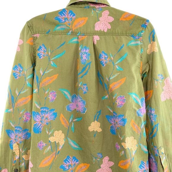 Sundance Catalog Voyage Shirt Green Floral Button Down Extra Small XS Cotton - Picture 5 of 8